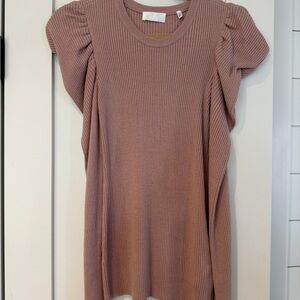 7 For All Mankind Ribbed Puff Sleeve Sweater - Mauve
